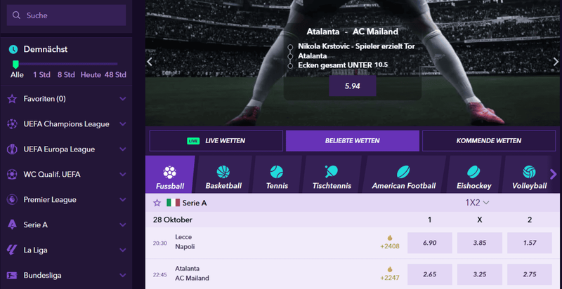 Naobet Sportwetten Plattform mit Live-Wetten auf Fußball, Tennis und eSports